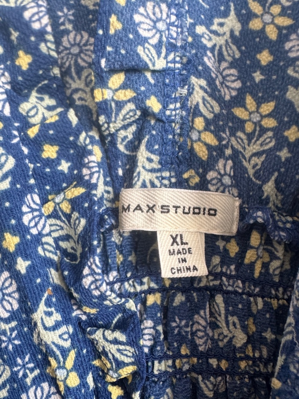 Max Studio Blue Floral Smocked-Waist Jumpsuit - Picture 2 of 9